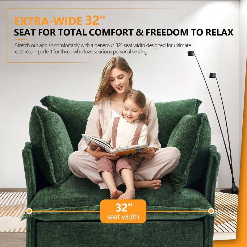 Chenille Upholstered Skirted Arm Chair Accent Chair With Thin Arms For Living Room