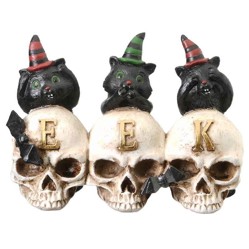 National Tree Company Halloween Three Black Cats and EEK Skull Sign Decoration, 5 Inches