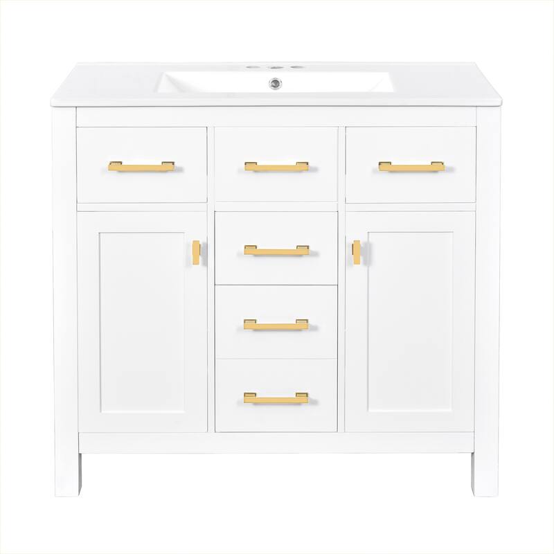 72'' Freestanding Bathroom Vanity Set with White Integrated Ceramic Sink - 72'' x 18.3'' x 34.02''