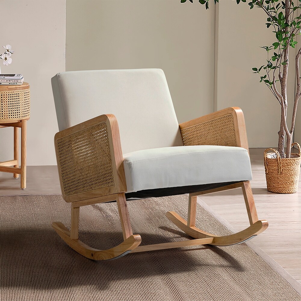 KWYJ Rocking Lounge Chair Fabric Upholstery and Wood for Home Furniture Living Room