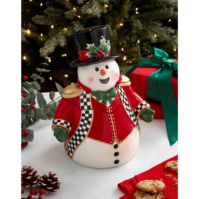Spode Christmas Tree Black and White Snowman Cookie Jar - 4" L x 5" W x 13" H