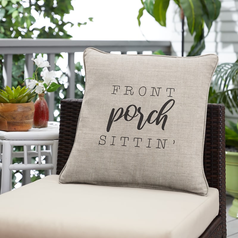 Sunbrella Indoor/Outdoor Single Embroidered Pillow - "Front Porch Sittin'"