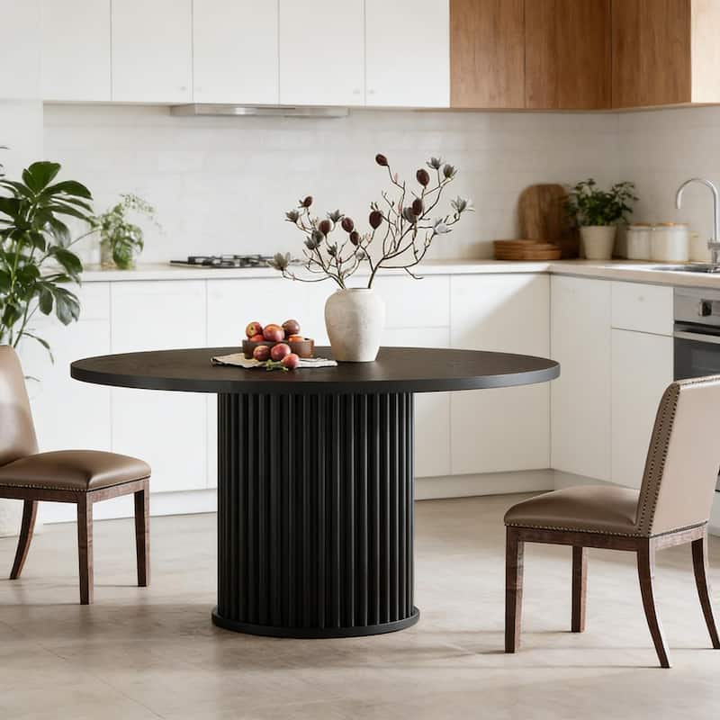 Round Dining Table with Fluted Base, Wood Kitchen Table, Home Office Table Meeting Table for 4-6 People