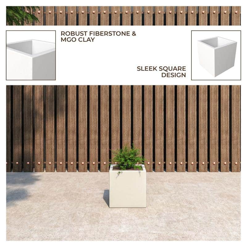 Fern Modern Square Fiberstone and MGO Clay Planter with Drainage for Indoor & Outdoor Home Office Patio Yard Decor
