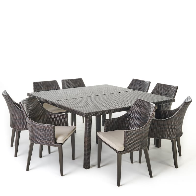 Arnell Outdoor 9-piece Square Wicker Dining Set with Cushions by Christopher Knight Home