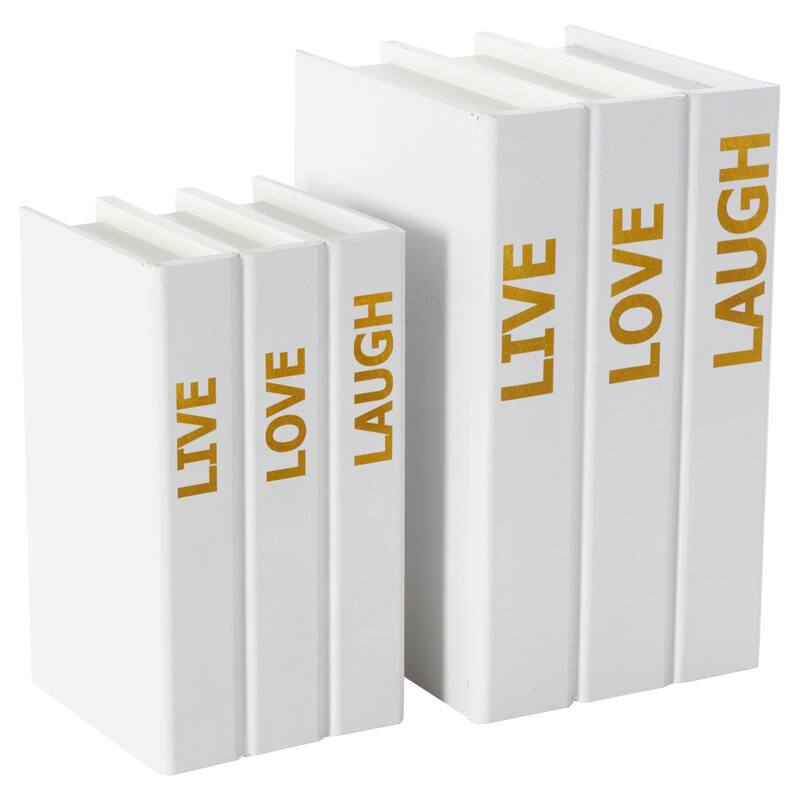 White or Black Canvas Faux Storage Book Box with Live, Laugh, Love Text (Set of 2)