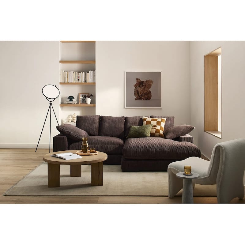 106 in. Wide Square Arm Polyester Fabric L-Shaped Sofa Deep-Seated Sectional Couches in Brown - 106"L×70"W×34"H - 106"L×70"W×34"H - Brown