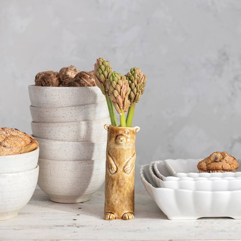 Stoneware Bear Vase with Reactive Crackle Glaze