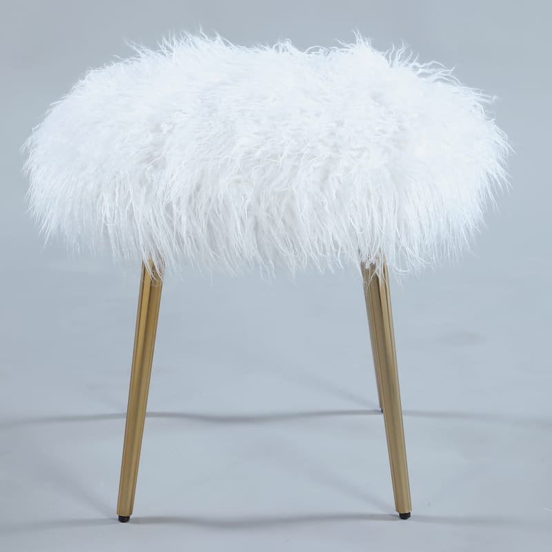 Roundhill Furniture Ravni Faux Fur Accent Ottoman with Gold Legs
