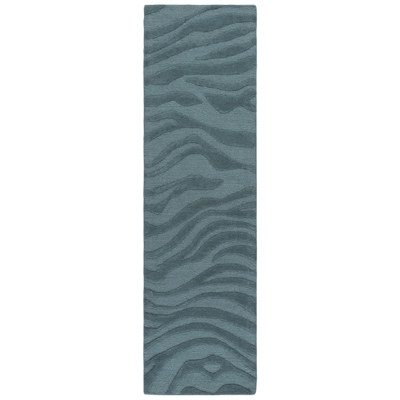 SAFAVIEH Handmade Ebony Ajka Zebra Wool & Viscose Rug - 2'3" x 8' Runner - Blue