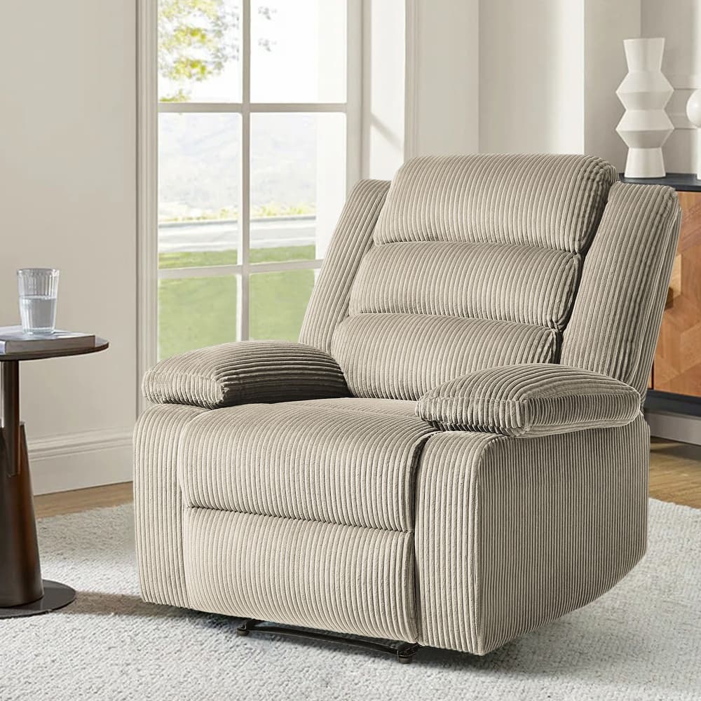 Modern Corduroy Manual Recliner Chair, Lounger Adjustable Recliners with Wide Armrest