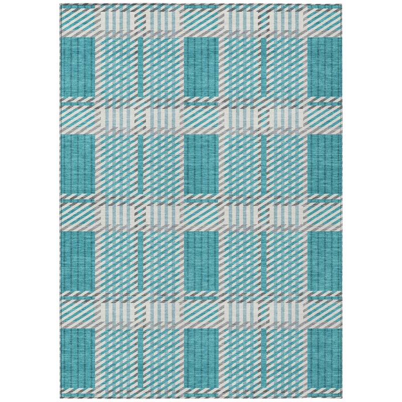 HomeRoots Plaid Transitional Rectangle Outdoor Rug