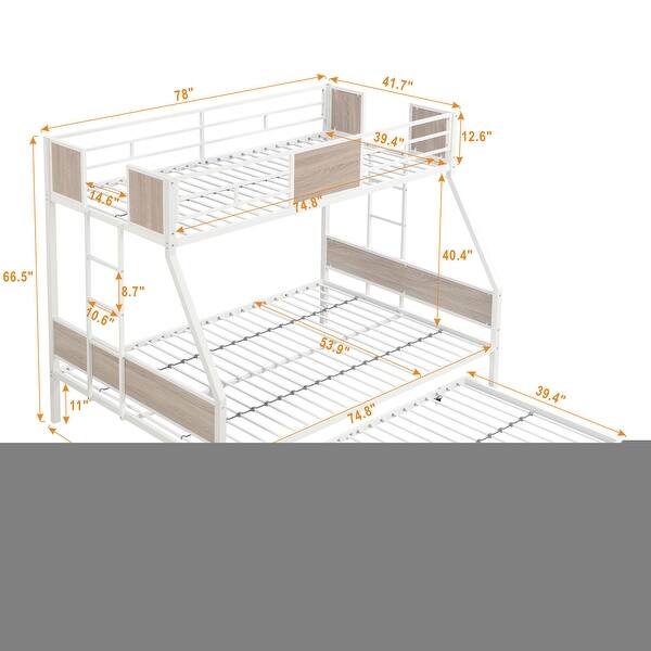 Kids and Baby Twin Over Full Metal Bunk Bed with Trundle,2 Side Ladder For Home