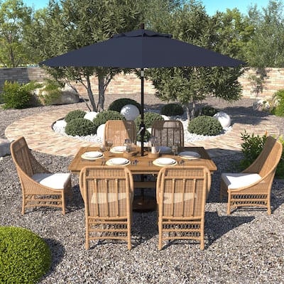 California Umbrella 9' Round Crank Lift Push Button Tilt Bronze Aluminum Patio Umbrella Olefin