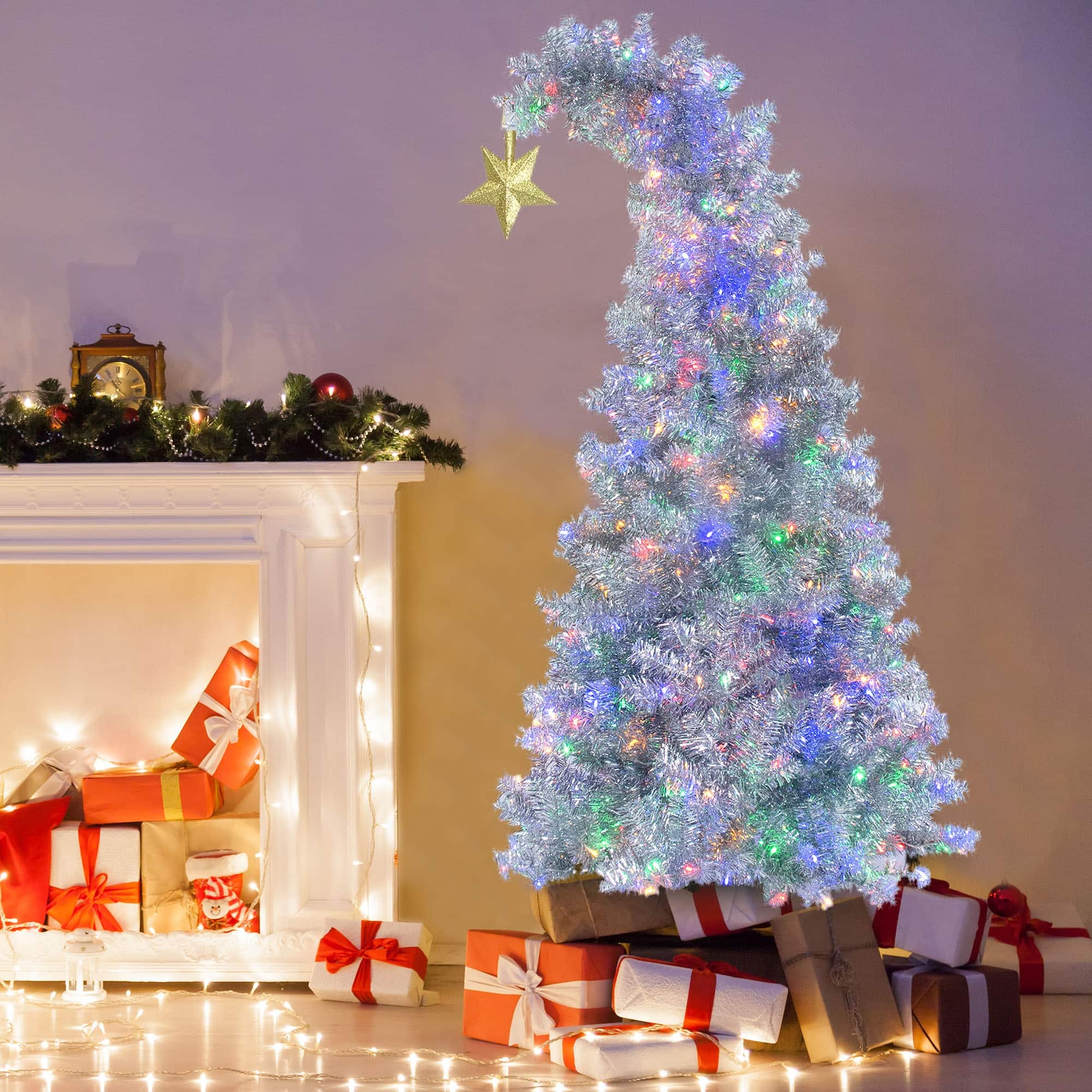 White 6 FT Christmas Tree with 300 Colorful LED Lights and Star Topper 6 Foot Bed Bath