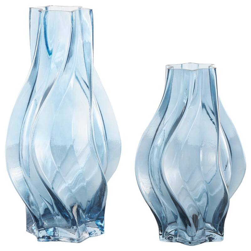 Blue or Yellow Glass Wavy Ombre Vase (Set of 2)