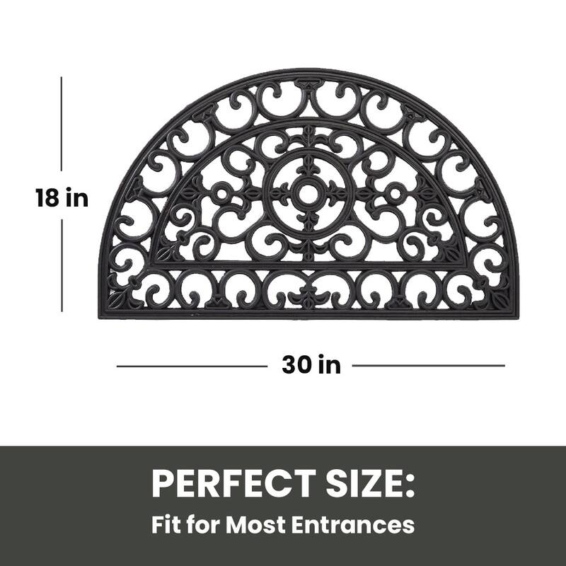 Envelor Fleur De Los Wrought Iron Half Round Rubber Entrance Mat Welcome Doormat, 16 In. x 24 In.