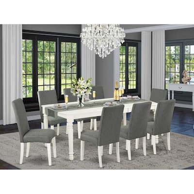 Rectangle Dining Table Set 9Pc - 60x78 Inch Table w/ Leaf & 8 Gray Linen Chairs
