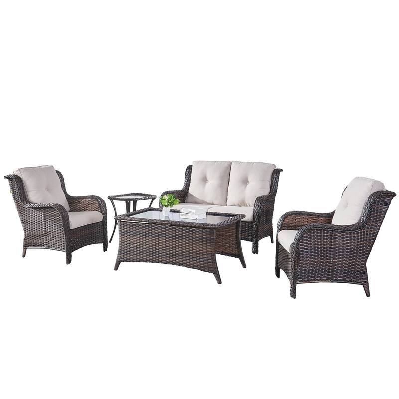 Outdoor Loveseat Sofa with Chair Ottoman Table