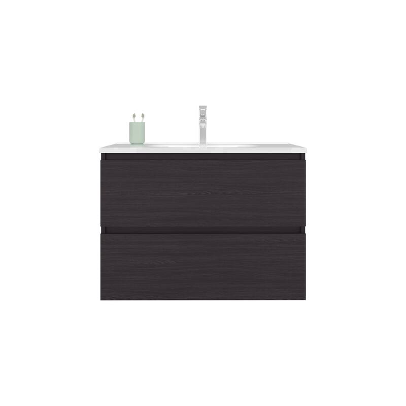 Black Wengue Bathroom Vanity - 2-Drawer, 31.5" Engineered Wood Storage for Small Space