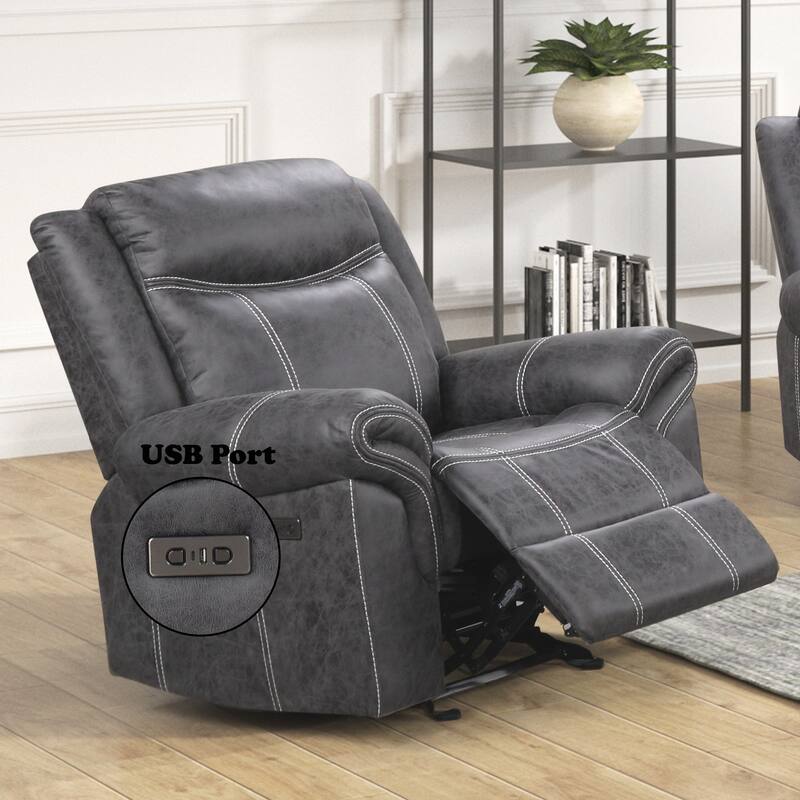 Dark Gray Polish Microfiber Power Motion Glider Recliner - Grey