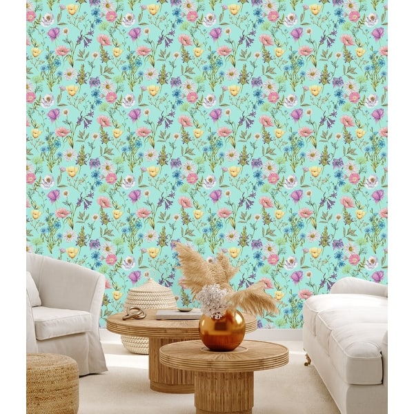 Tiffany Color Wallpaper with Flowers Peel and Stick and Prepasted Bed