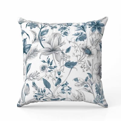 Garden Grace Gala Faux Suede Reversible Throw Pillow White and Blue
