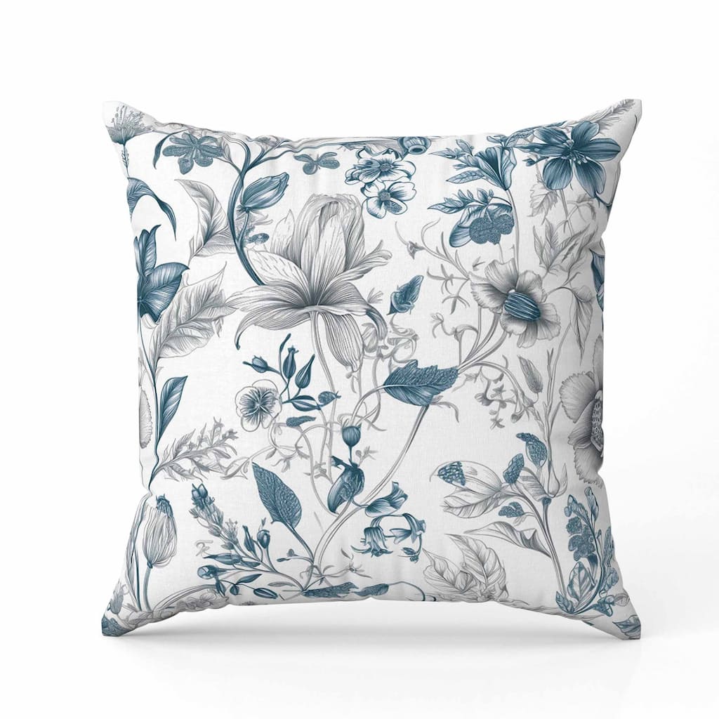 Garden Grace Gala Faux Suede Reversible Throw Pillow White and Blue