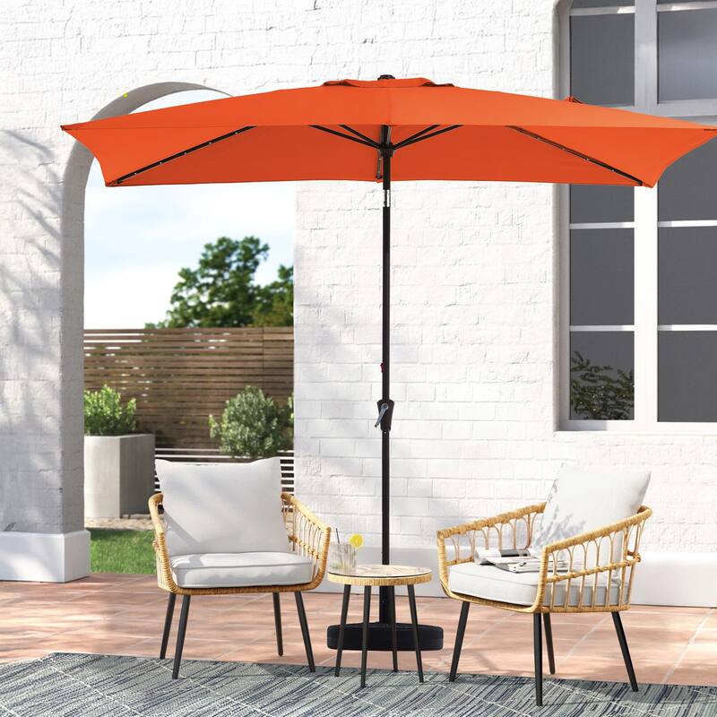 6.5*10ft Rectangular Patio Market Umbrella with LED Lights,Crank & Tilt