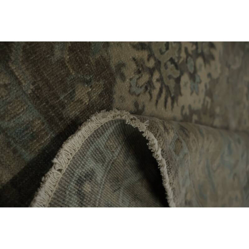 Hand Knotted Oriental 100% Wool Carpet Transitional Floral Greys & Charcoal Oushak Area Rug - 8' 7'' X 6' 0''