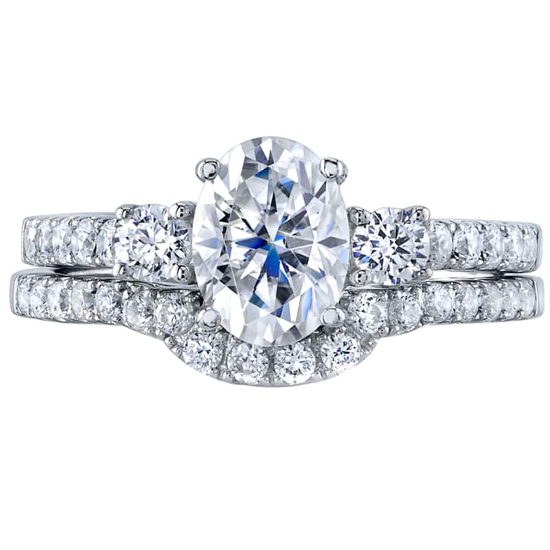 1.5 ct Moissanite Oval Engagement Ring Wedding Band Bridal Set in Sterling Silver