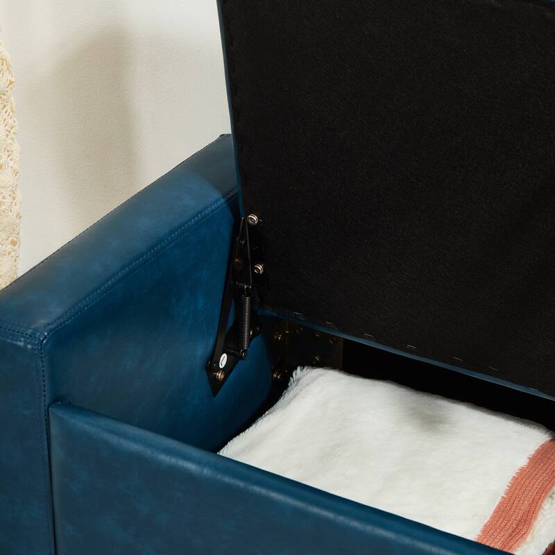 Tufted Faux Leather Storage Ottoman Bench for Bedroom, Living Room & Hallway, 48" Multifunctional Upholstered End of Bed Bench