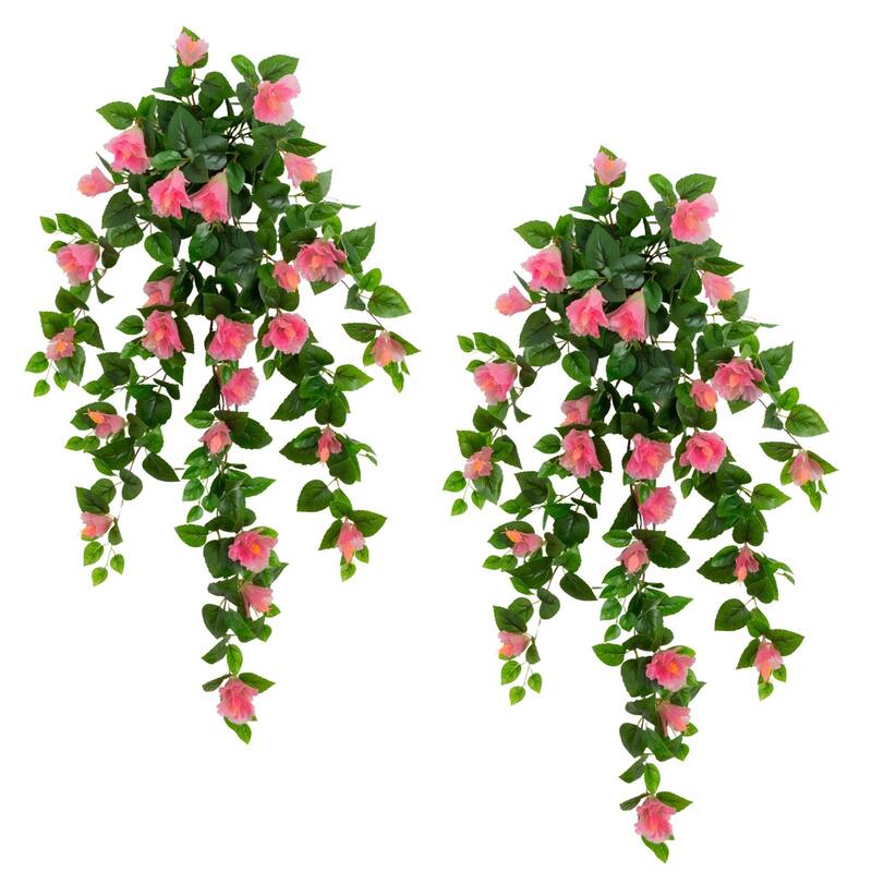 41-in UV Resistant Artificial Hibiscus Hanging Plant - Set of 2