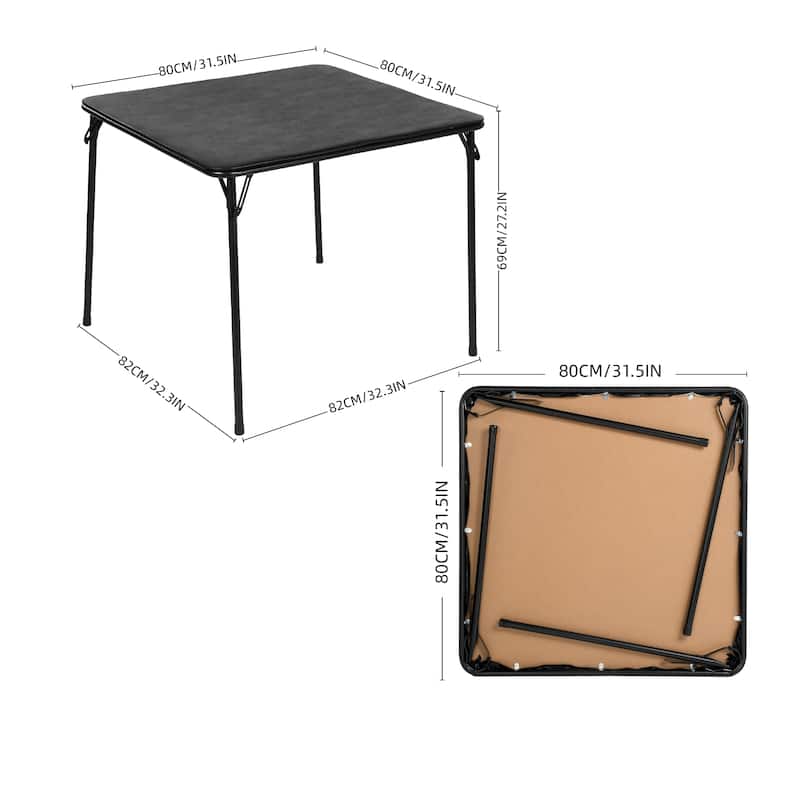 HomyLin Folding Table 33.5 inches Square Black Desk, No Assembly