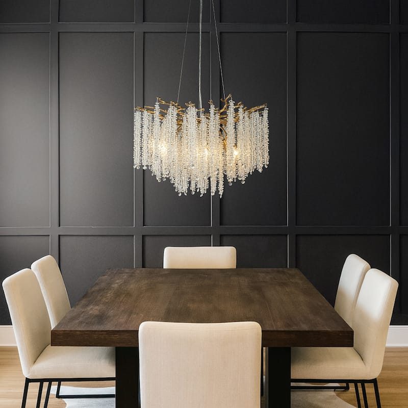 Modern Glam Crystal Chandelier Antique Brass/Polished Nickel Branch Style Pendant Ceiling Light for Dining Room Bedroom