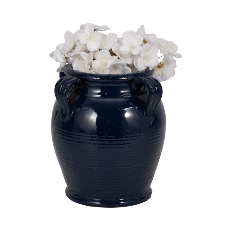 Terracotta Table Vase with Weathered Finish and Handles for Home Decor