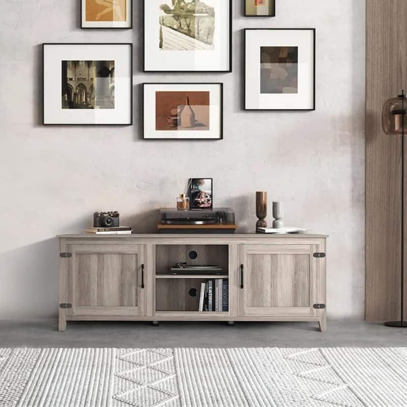 WESOME 70in TV Stand Home Cabinet with Drawers/Shelves/Doors for Living Room Bedroom - 70inch - Grey with Doors