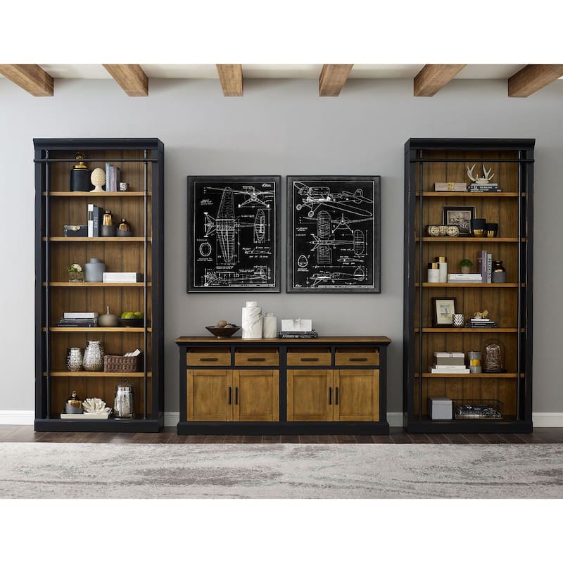 Toulouse Wood Credenza, Office Storage Console, TV Entertainment Stand, Black - 68W x 30H x 18D