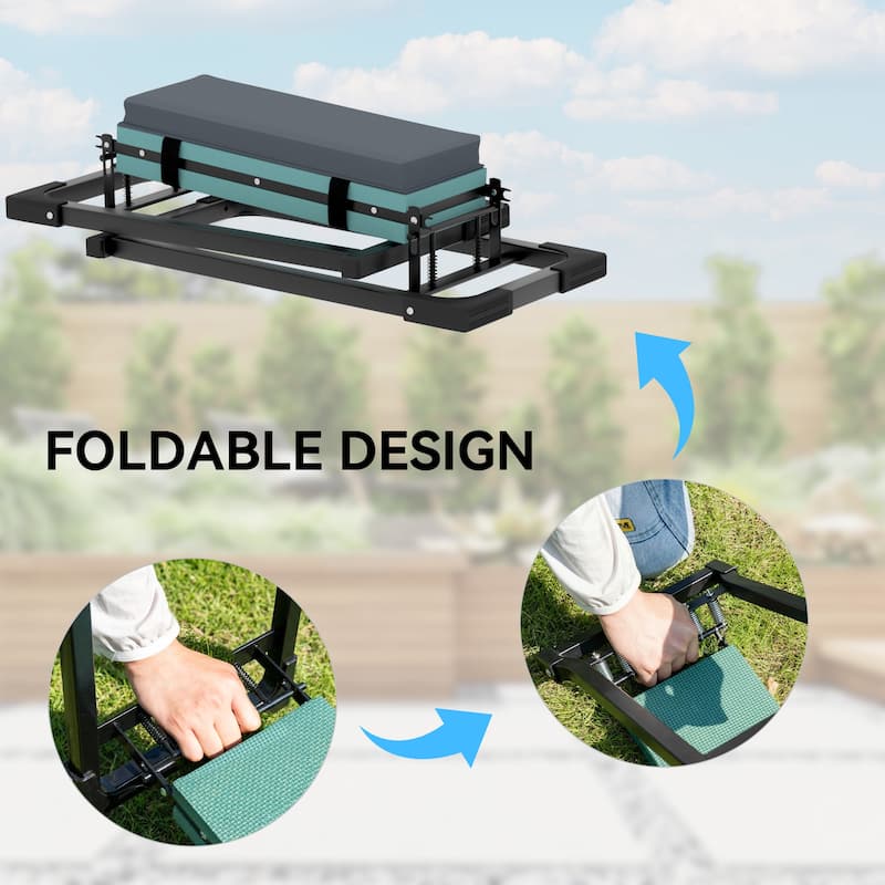 Outsunny Garden Kneeler and Seat, 330lbs Heavy Duty Foldable Gardening Stool with Extendable Legs, Thicker Soft Kneeling Pad