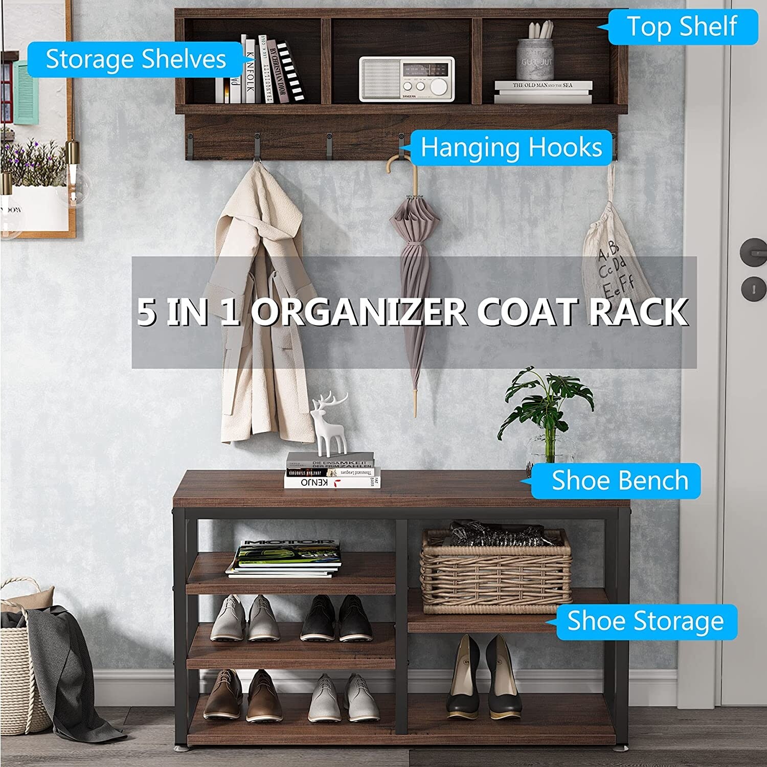 Shoe storage with best sale coat hooks