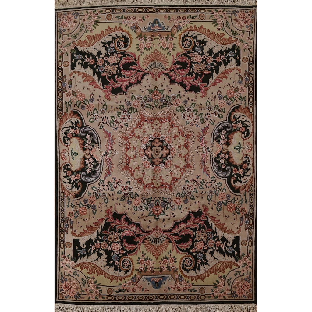 Hand Knotted Oriental 100% Wool Carpet Traditional Floral Brown Aubusson Area Rug - 8' 10'' X 6' 5''