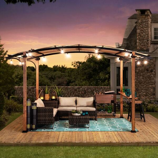 Shop Sunjoy Steel Arched Pergola With Faux Wood Finish 10 Ft X 7 75 Ft Overstock 30581608