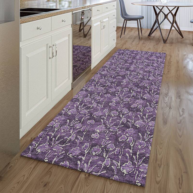 Premium Washable Super Soft Floral Contemporary Mayfield Rug - Purple - 2' 3" x 7' 6" - Runner