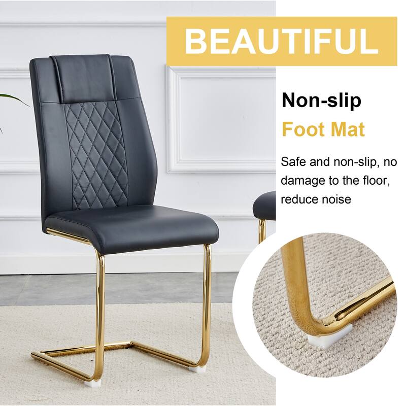 7-Piece Luxury Dining Table and Chair Set, Stone Tabletop Rectangular Table with Stainless Steel Butterfly Legs and 6 PU Chairs