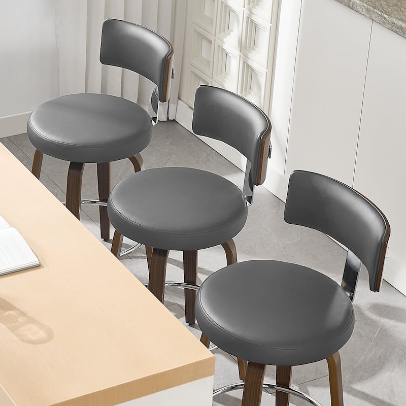 Upholstered Wood Swivel Bar/ Counter Stools, Set of 3