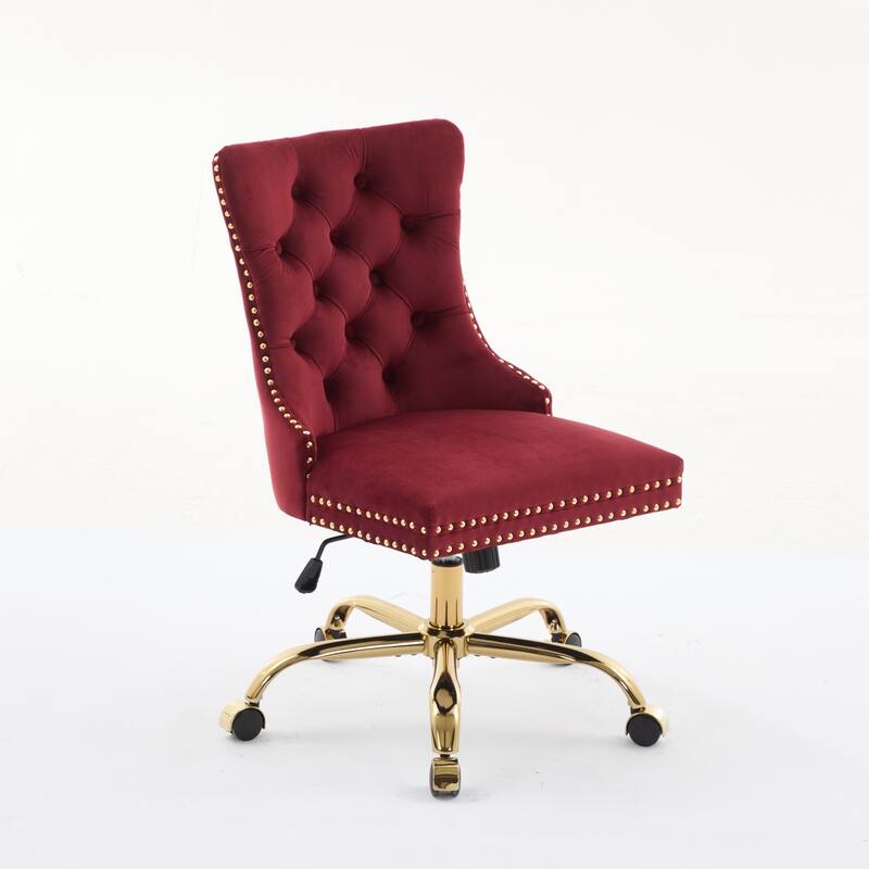 Velvet Swivel Office Chair with Wheels, Tufted Button Home Office Chair, Adjustable Vanity Chair with Metal Base