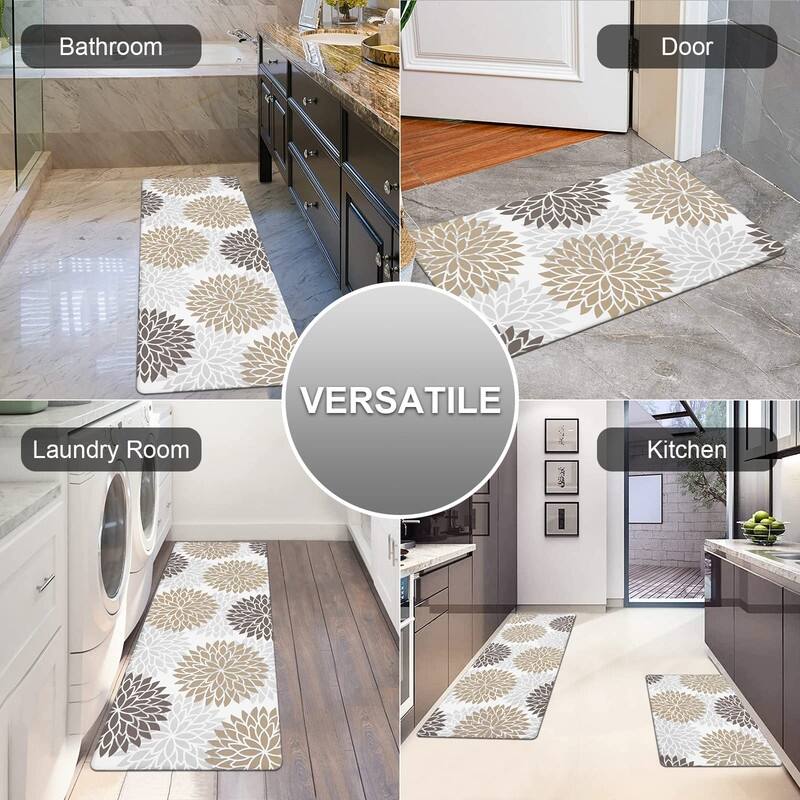 Anti Fatigue Kitchen Rug Sets 2 Piece Non Slip Kitchen Mats - 17.3"x48"+17.3"x28"-0.4"Th