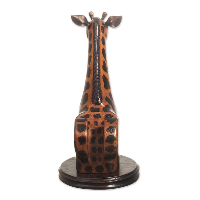 Novica Handmade Elegant Giraffe Wood Cellphone Holder