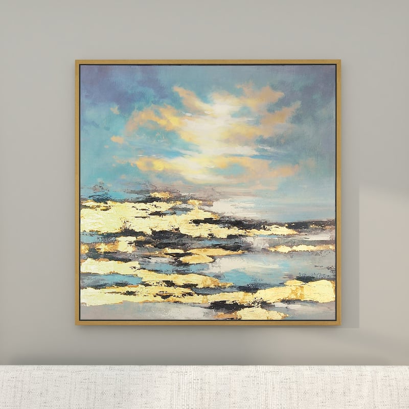 Canvas Geode Landscape Framed Wall Art with Gold Frame - Blue - Roche River Decor