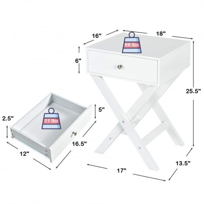 X Shaped Structure Side Nightstand with Drawer